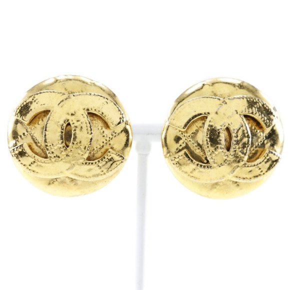 CHANEL COCO Mark Earring Matrasse vintage Plated Gold Women - Picture 1 of 6